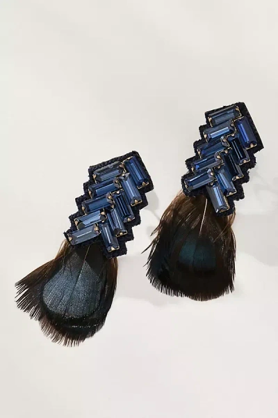 Suzanna Dai Bengal Chevron Feather Earrings In Blue