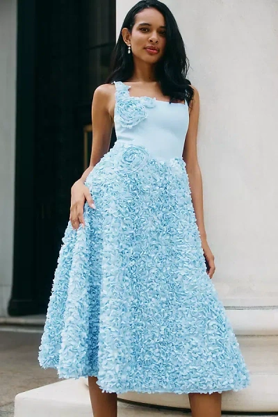 Elliatt Kaia Square-neck Textured Midi Dress In Blue