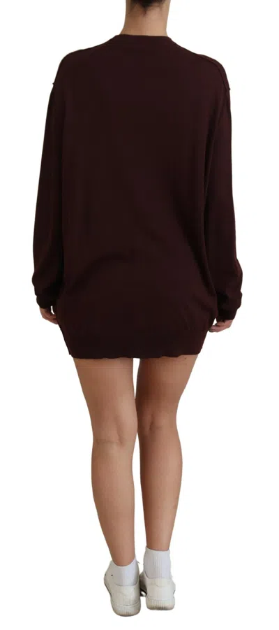 Dolce & Gabbana Maroon Wool Knit Deep V-neck Cardigan Sweater In Burgundy