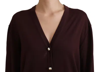Dolce & Gabbana Maroon Wool Knit Deep V-neck Cardigan Sweater In Burgundy