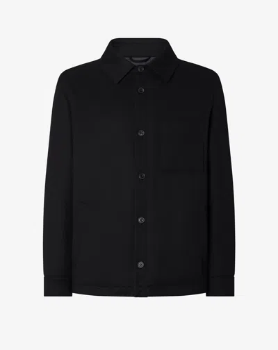 Corneliani Navy Blue Flannel Overshirt In Black