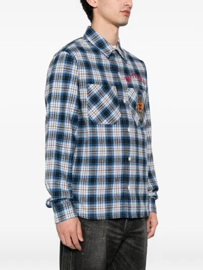 Icecream Check-pattern Logo-embroidered Shirt In Blue