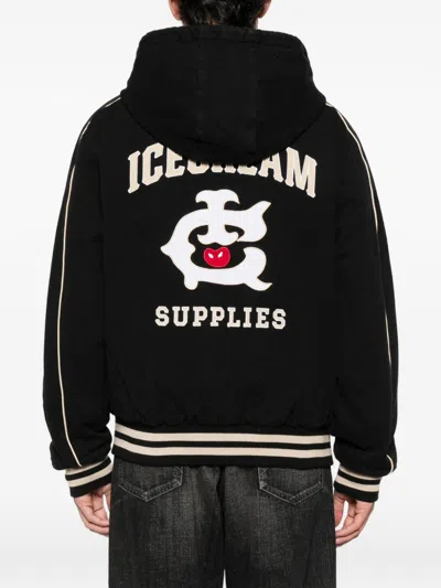 Icecream Cotton Hooded Bomber Jacket In Black