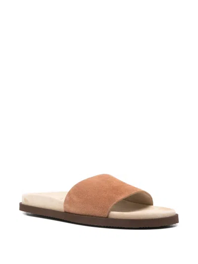 Brunello Cucinelli Black Lamb Ovis Aries Aries Flat Sandals In Brown