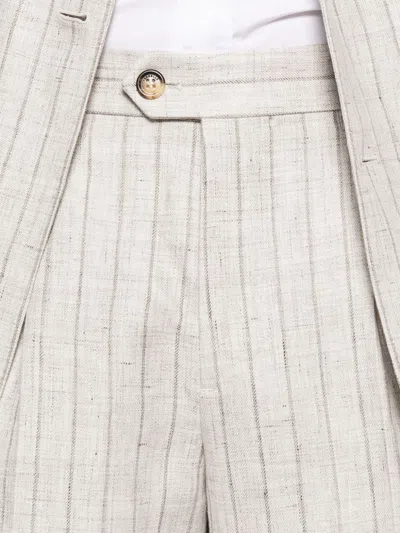 Brunello Cucinelli Striped Linen Double-breasted Suit Jacket In White