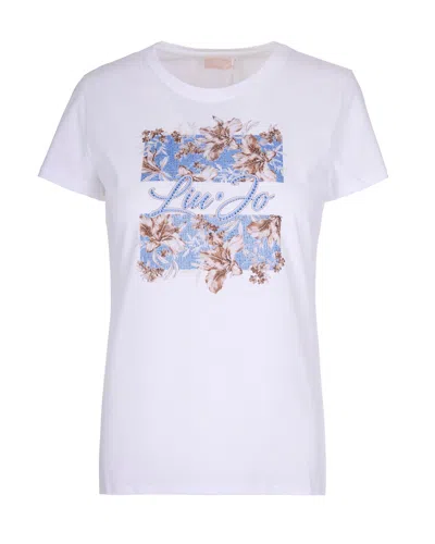 Liu •jo T-shirt Bianca Con Stampa Floreale In White