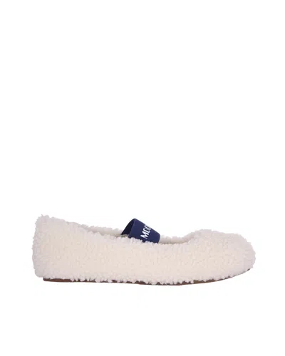 Moon Boot Shearling Ballet Flats In White