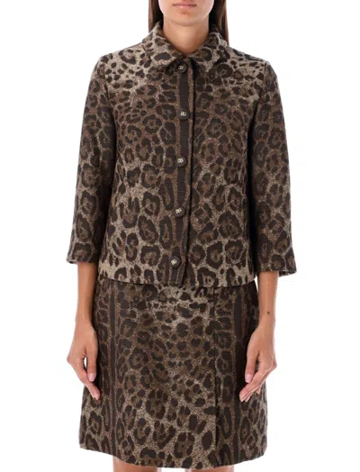 Dolce & Gabbana Leopard Print Patterned Jacquard Jacket In Animal Print