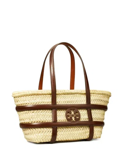 Tory Burch Natural Small Ella Straw Basket Tote In Brown