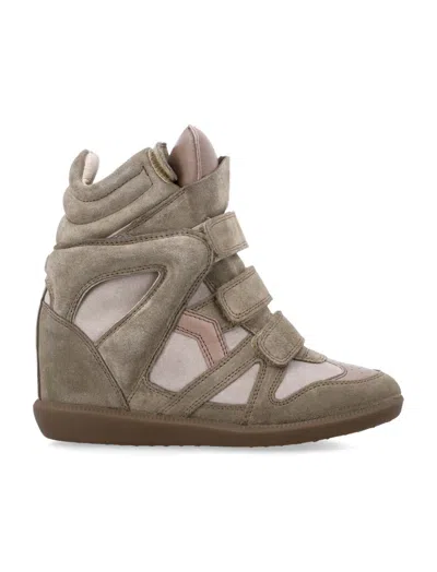 Isabel Marant Bekett Leather And Suede Wedge Sneakers In Brown