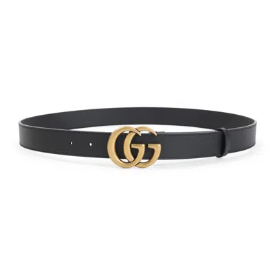 Gucci Black Logo Buckle Solid Belt In Black