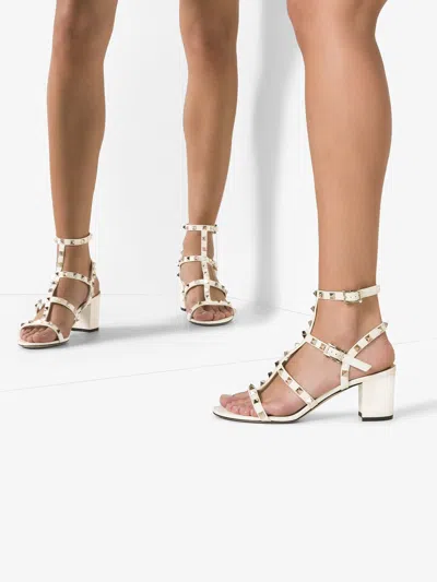 Valentino Garavani Rockstud Leather Sandals In White