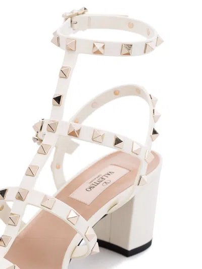 Valentino Garavani Rockstud Leather Sandals In White