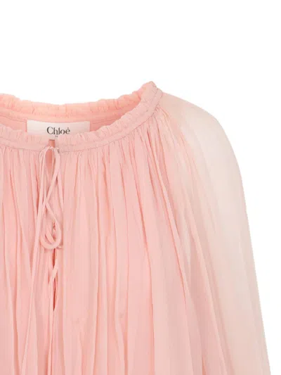 Chloé Tiered Organic Silk Mousseline Mini Dress In Pink