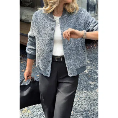 Truedames Faux Sherpa Fuzzy Teddy Bomber Jacket In Gray