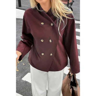 Truedames Double Breasted V Neck Trench Long Sleeve Coat In Brown