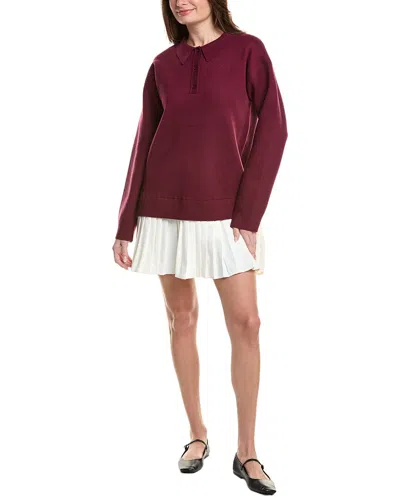 English Factory Polo Mixed Media Mini Dress In Burgundy