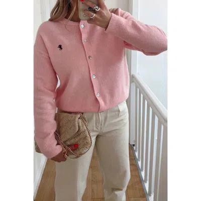 Truedames Solid Button Up Knit Long Sleeves Sweater In Pink
