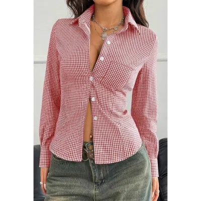 Truedames Stretch Button Down Long Sleeves Shirt In Pink