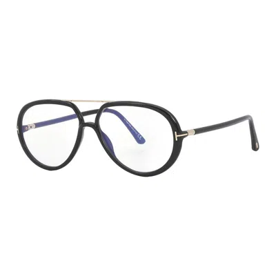 Tom Ford Unisex Ft5838-b Blue Block 57mm Optical Frames In Black