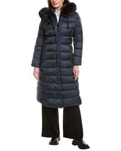 Tahari Nellie Maxi Puffer Coat In Blue