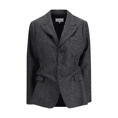 Margiela Three-button Tweed Jacket In Black