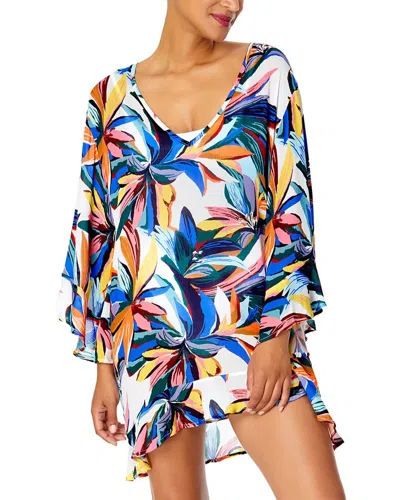 Anne Cole Bell Sleeve Flounce Tunic In Blue