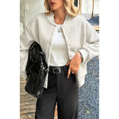 Truedames Faux Sherpa Fuzzy Teddy Bomber Jacket In Neutral