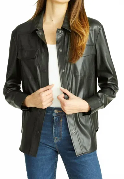 Vigoss Faux Leather Button Up In Black In Green