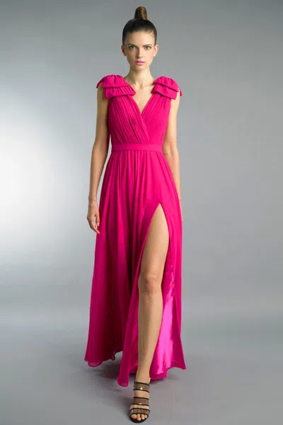 Basix Black Label Pleated Deep V Gown In Pink