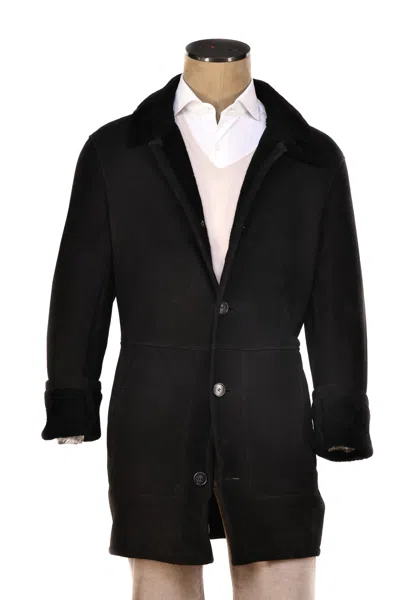 Hettabretz Isa Black Suede Shearling Overcoat In Black
