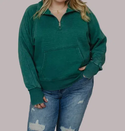 Panache Apparel Cropped Sweatshirt - Plus In Dark Green In Green
