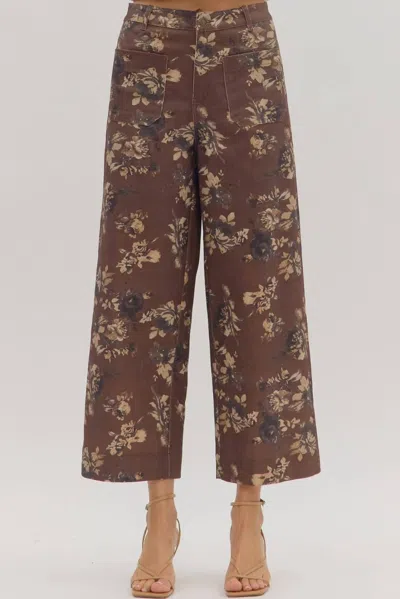 Entro Wide Leg Floral Pants In Brown In Brown