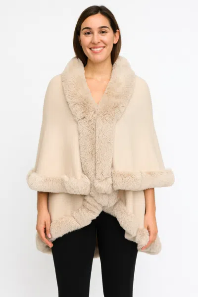 Truedames Crimson Elegance Faux Fur Trim Cape In White