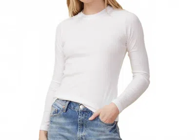 Monrow Supimafine Rib Long Sleeve Crew Sweater In White In Multi