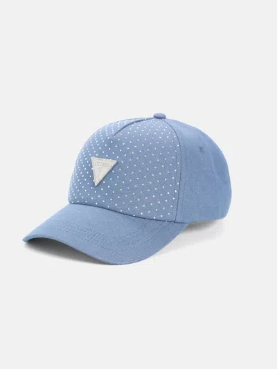 Guess Factory Rhinestone Logo Denim Baseball Hat In Blue