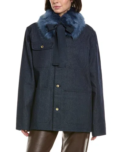 Cynthia Rowley Detachable Collar Jacket In Blue