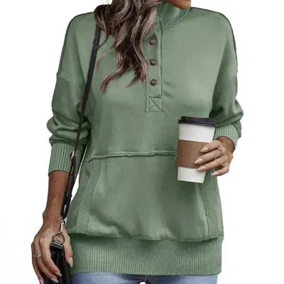 Shewin Snap Collar Cozy Sweatshirt In Green In Green