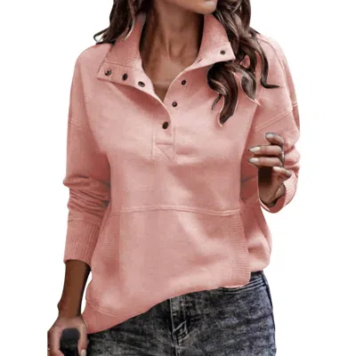 Shewin Snap Collar Cozy Sweatshirt In Pink In Pink