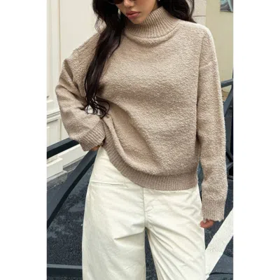 Truedames Soft Knit Roll Neck Long Sleeves Sweater In Brown