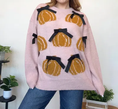 Peach Love Pumpkin Bow Sweater In Pink In Pink
