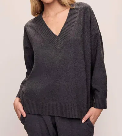 Eberjey Boucle Boyfriend Oversized V-neck Sweater In Graphite In Pink