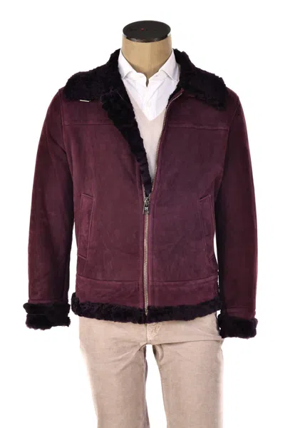 Hettabretz Suede Belted Shearling Overcoat In Burgundy