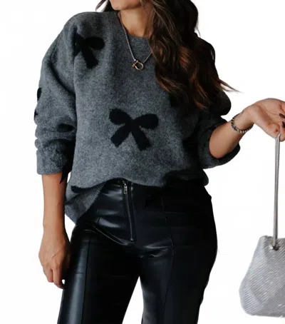 Merci Paulina Velvet Bow Sweater In Black/grey In Gray