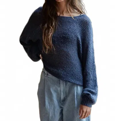 By Together Women's Sweater Knit Crochet Top In Navy In Blue