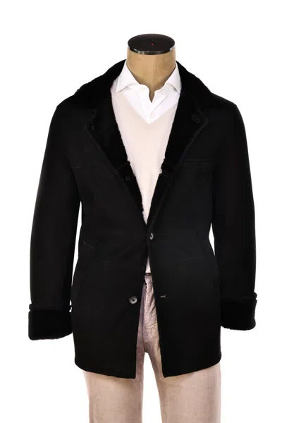 Hettabretz Isa Black Suede Shearling Overcoat In Black