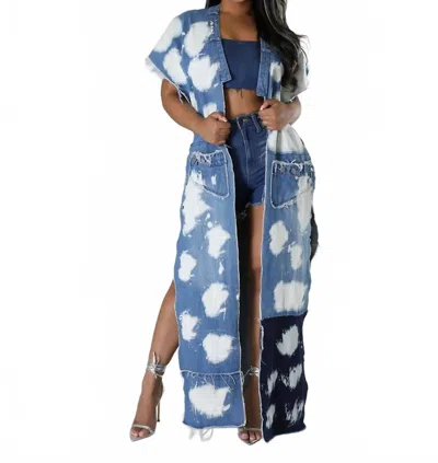 Athina Chained Washed Long Vest In Denim In Blue