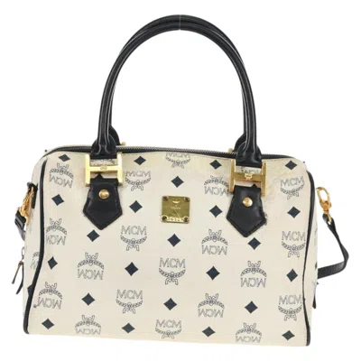 Pre-owned Mcm Visetos Handbag Canvas And Leather Canvas Handbag () In White