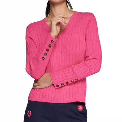 Vilagallo Cuello Jersey V Neck Ribbed Top In Canale Pink In Multi