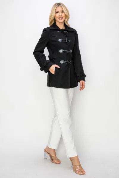 Truedames Wool Toggle Button Peacoat With Pockets In Black